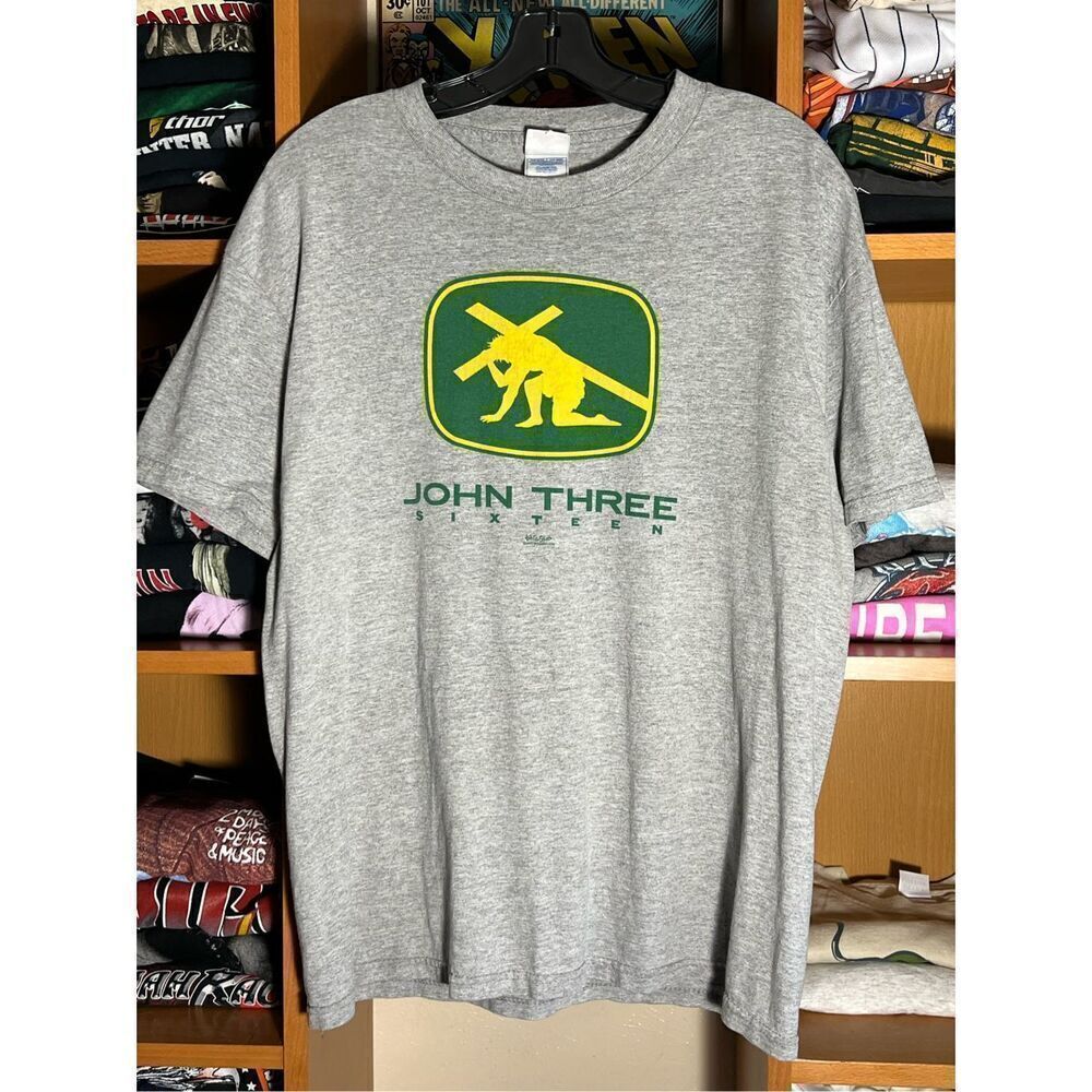 Vintage Y2K John Deere Jesus 3:16 Parody Tee